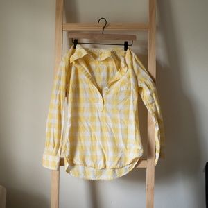 Merona Yellow Plaid Long Sleeve Half Button Down